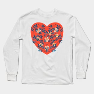 Blue leaf in red Long Sleeve T-Shirt